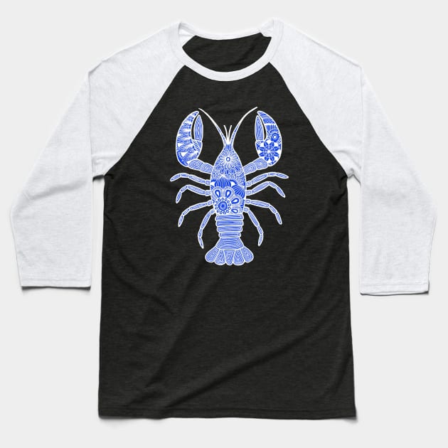 Lobster (blue and white vertical) Baseball T-Shirt by calenbundalas